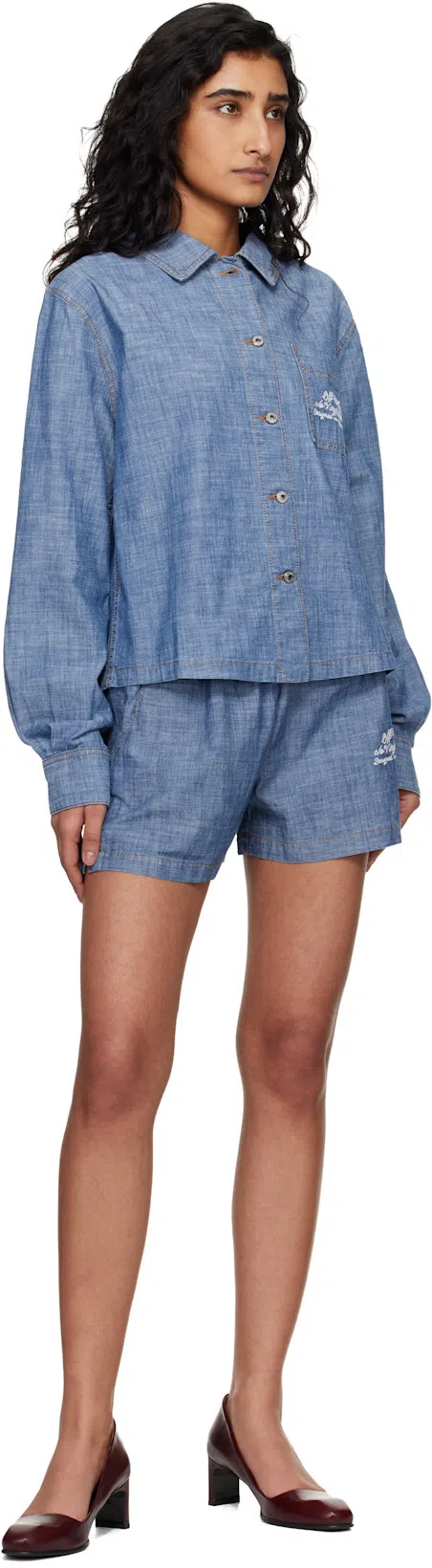 OFF-WHITE Chambray Denim Pajama Shirt Dark Blue