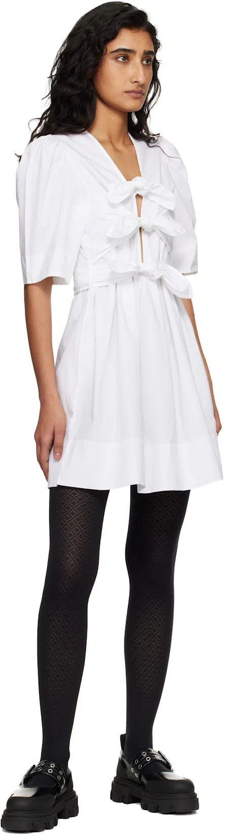 GANNI Organic Cotton Dress Bow Cut Out Design In White