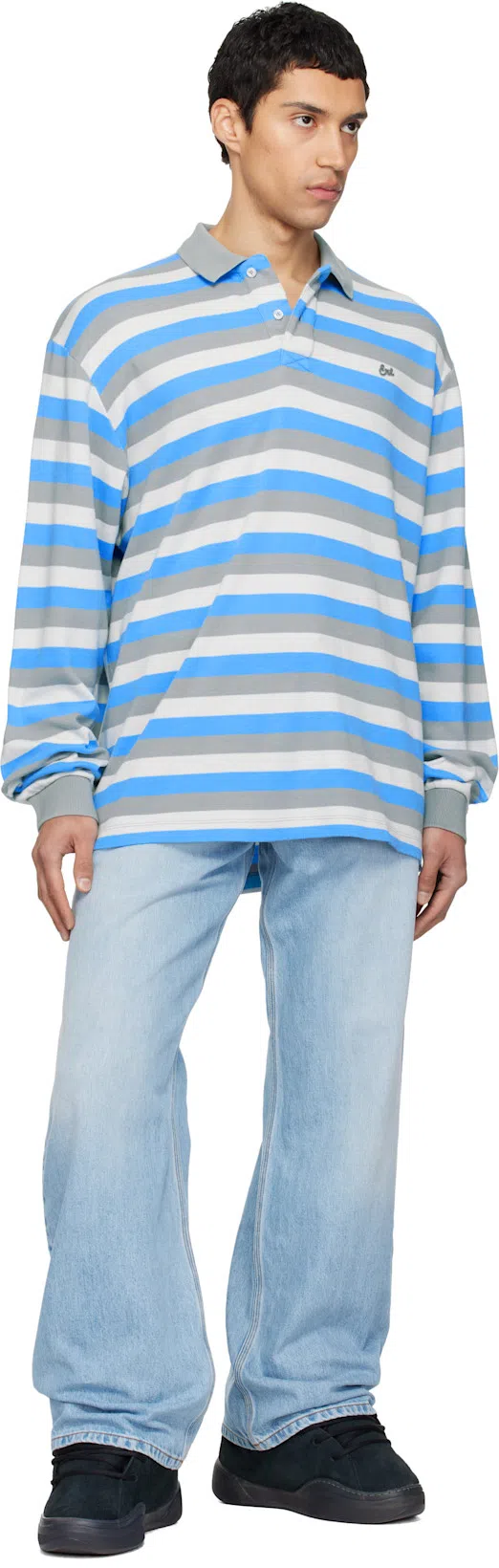 ERL Multicolor Long-sleeved Polo Shirt With Striped Motif In Cotton Man In Blue