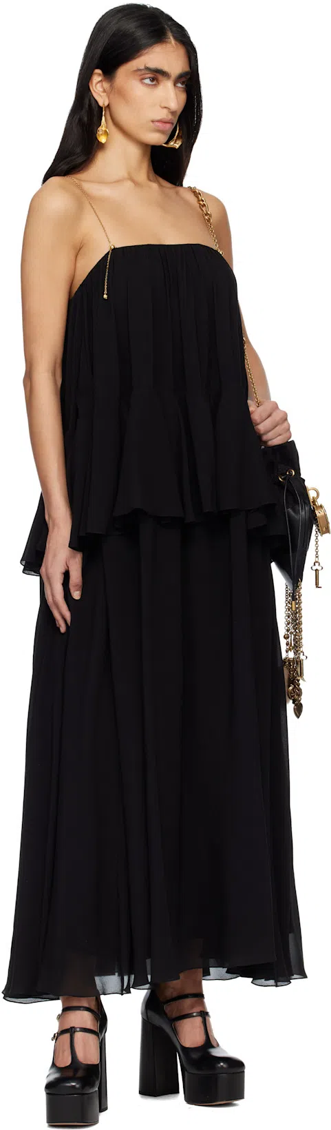 CHLOÉ Open-back Embellished Tiered Silk-georgette Maxi Dress In Black