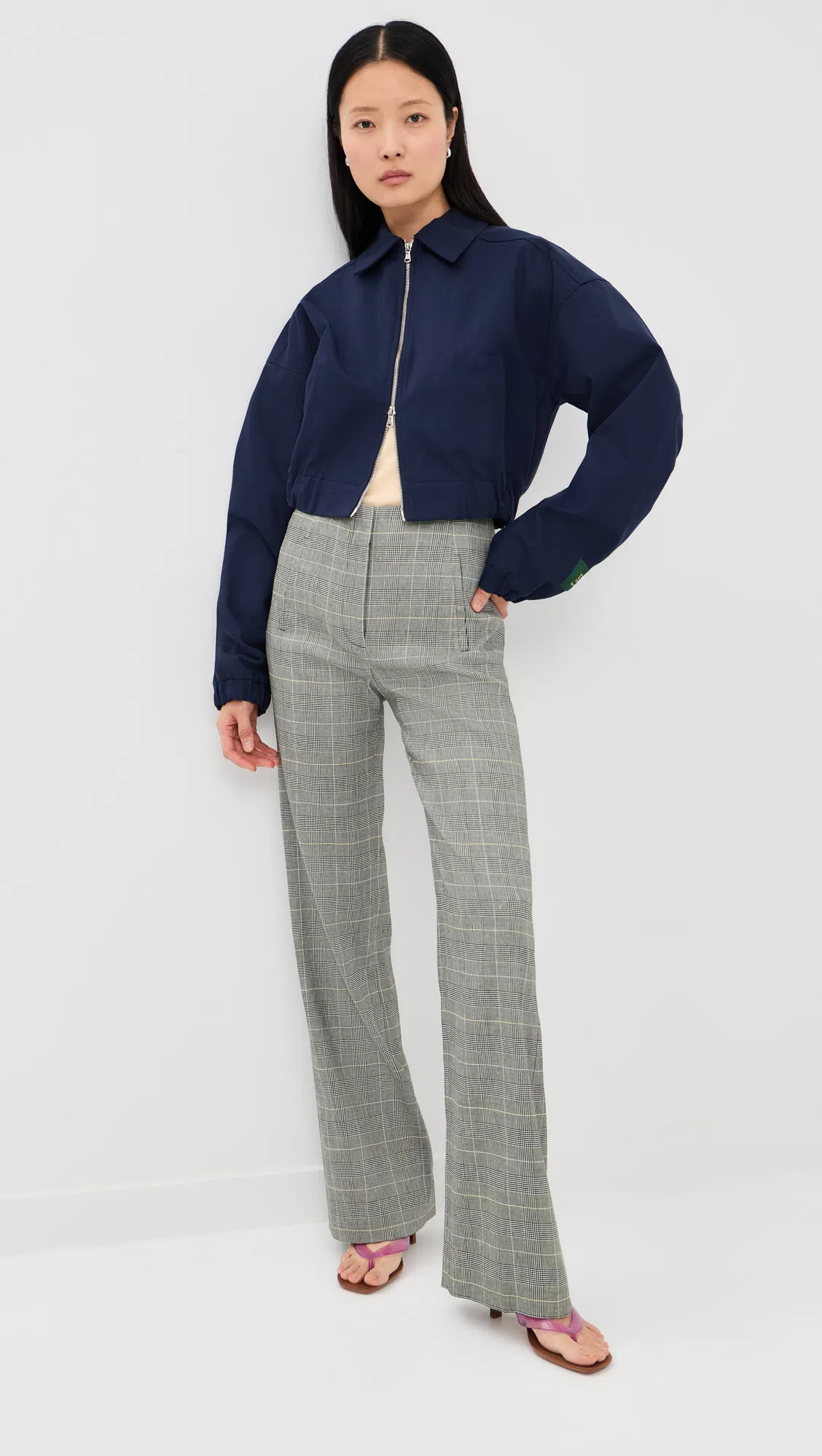 VERONICA BEARD Jude High Waist Wide Leg Glen Plaid Pants In Gray