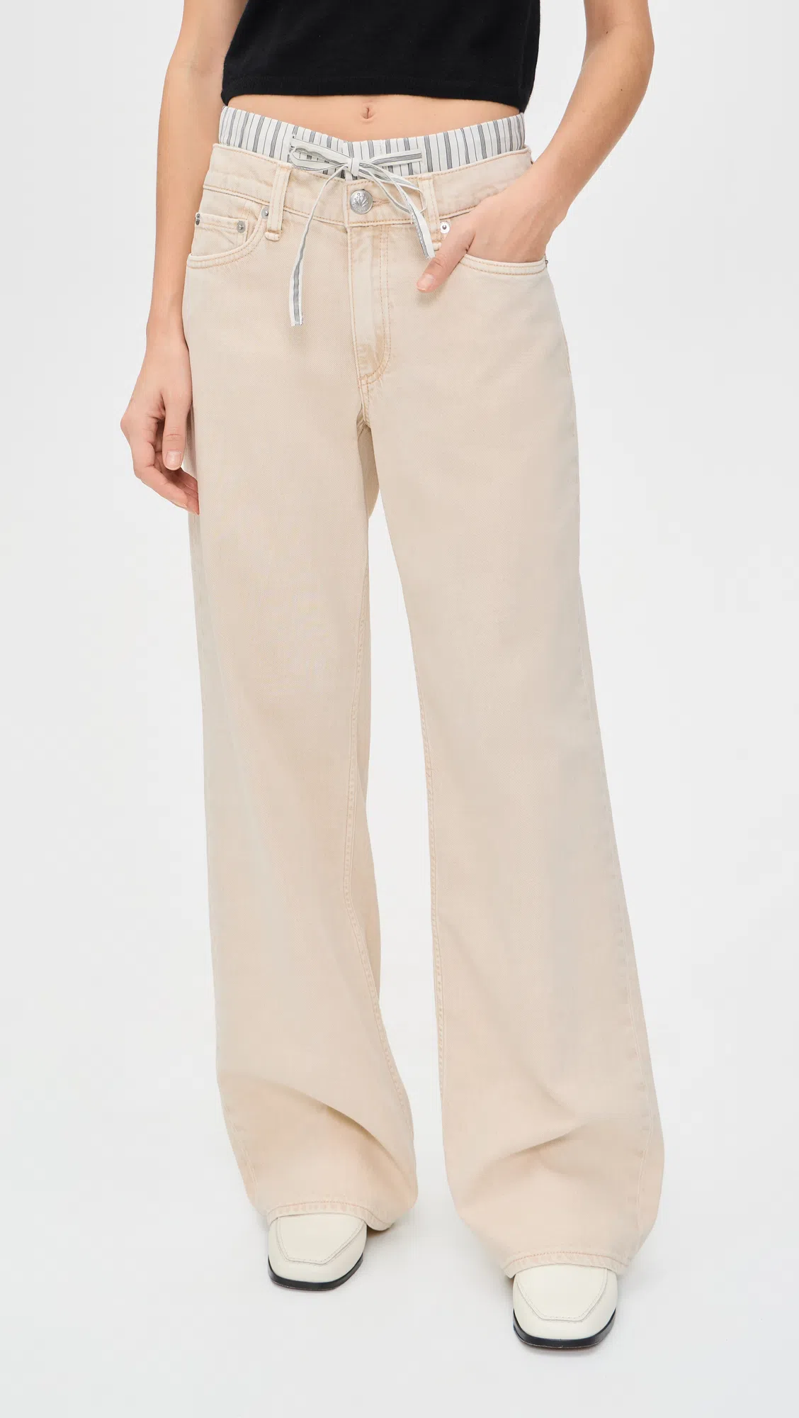 RAG & BONE Featherweight Saige Low Rise Full Boxer Straight Jeans In White