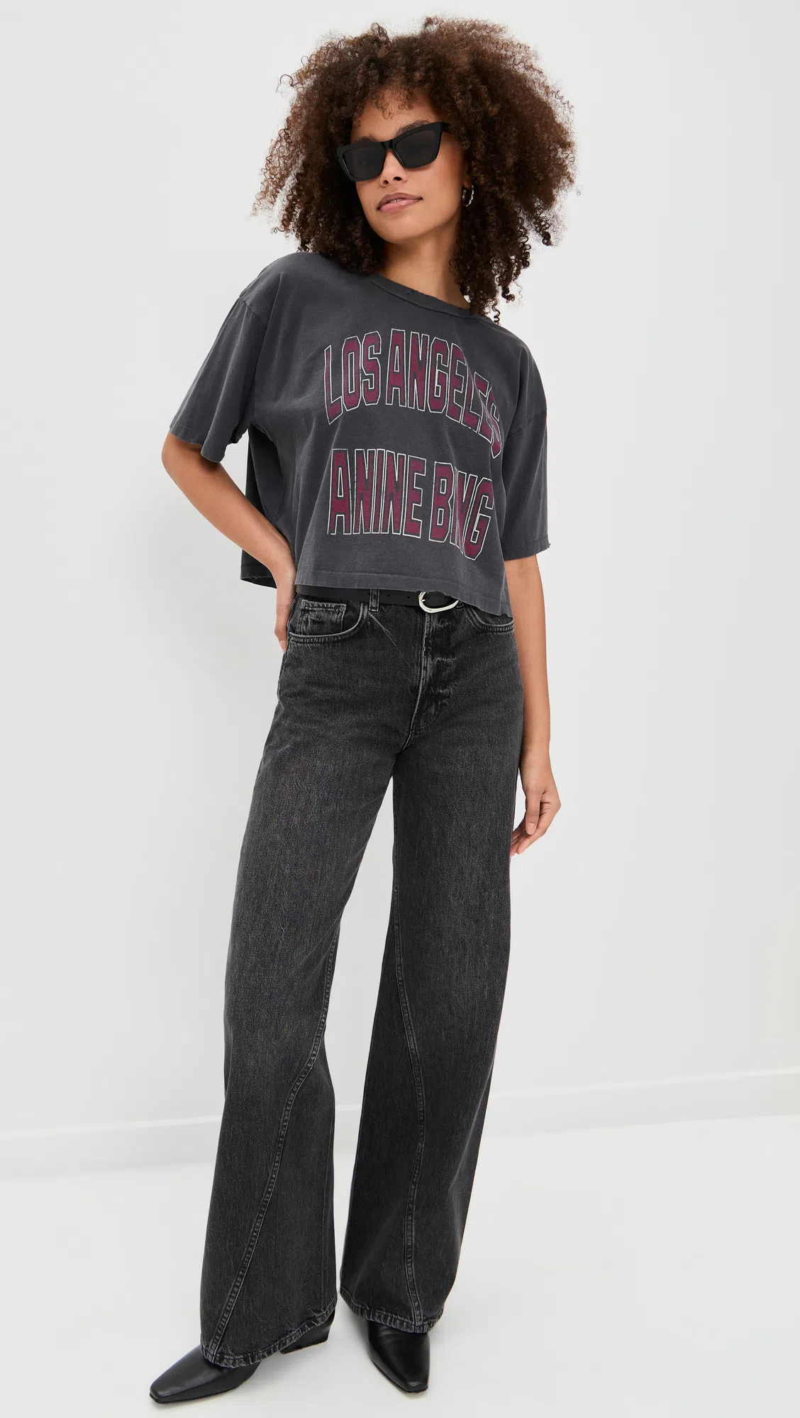 ANINE BING Black Washed Cropped Johnny T-shirt Women In Gray