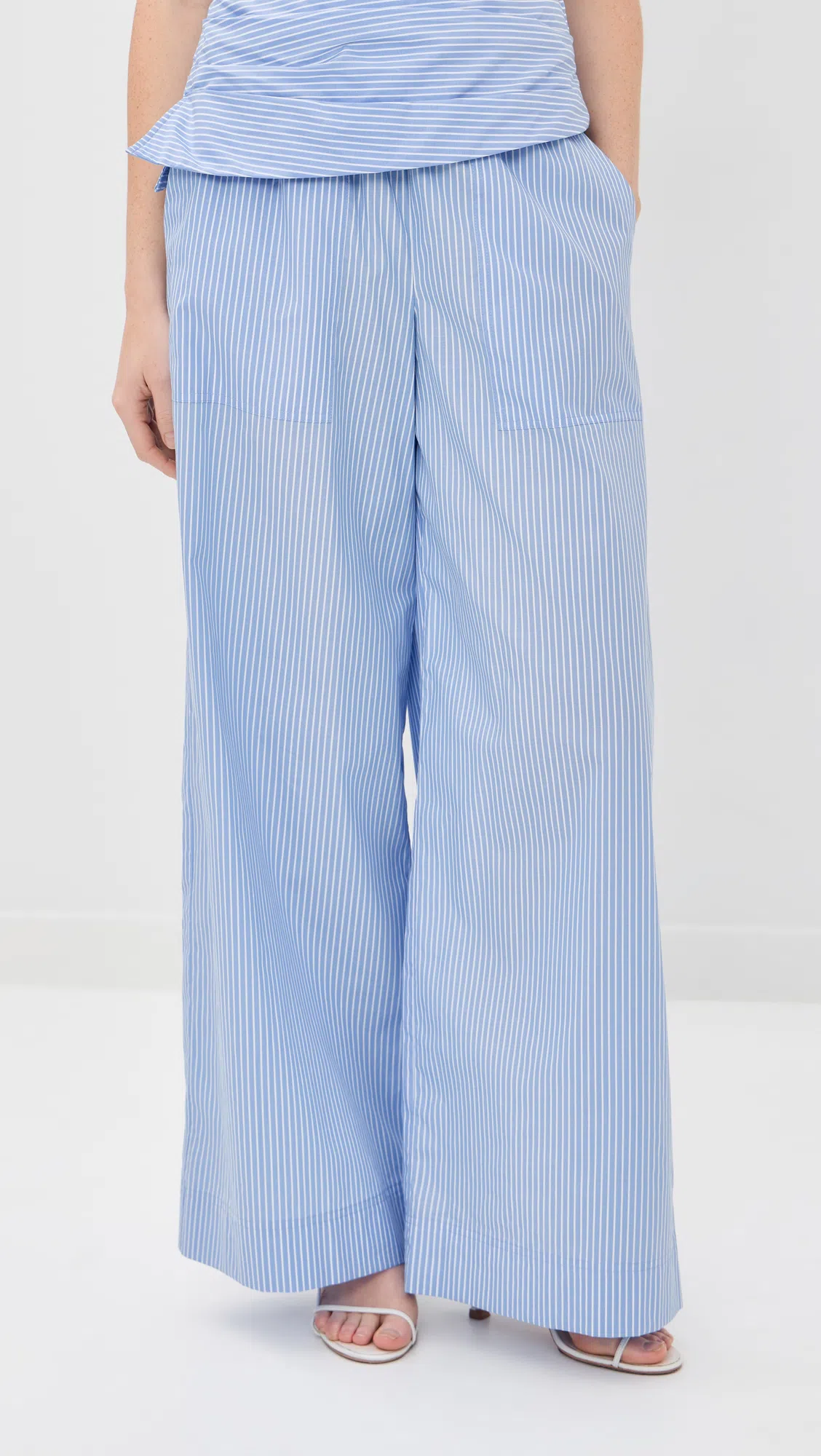 SIMKHAI Women's Wide Leg Arden Pull On Pant In Periwinkle Stripe In Blue