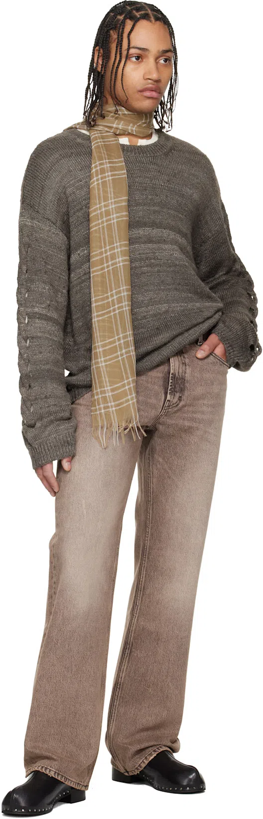 OUR LEGACY Denim Trousers Faded Effect Belt Loops Five Pockets In Brown