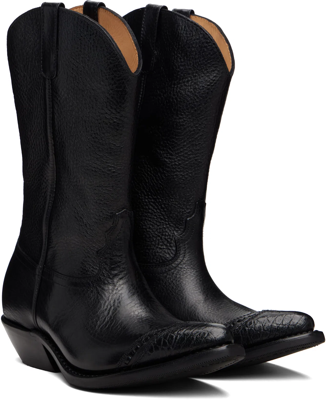 OUR LEGACY Leather Western Boots Pointed Toe Pull Tabs In Black