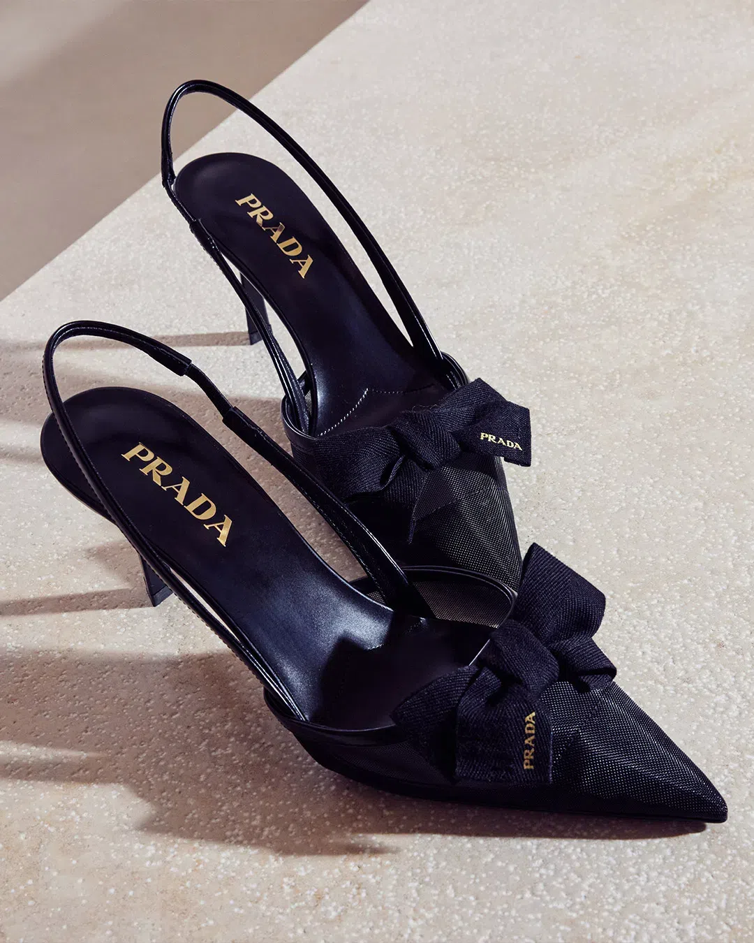 PRADA Mesh Slingback Pumps Featuring Bow Detail In Black