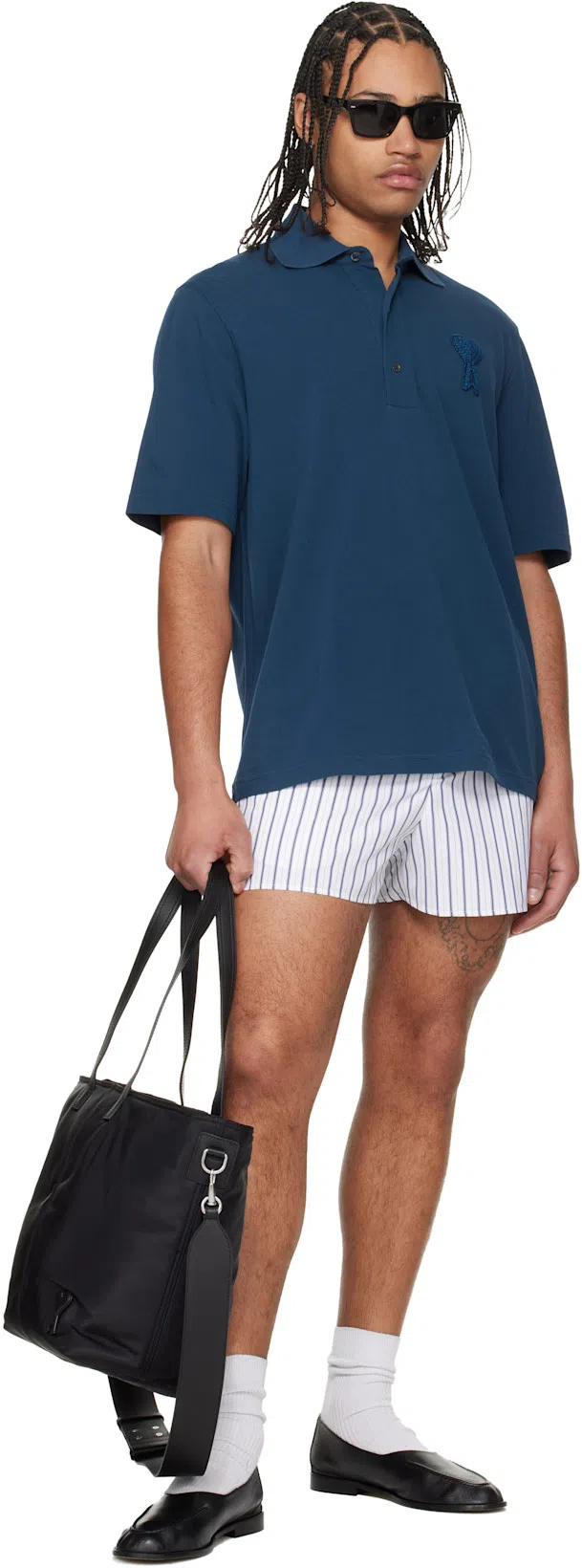 AMI ALEXANDRE MATTIUSSI Blue Polo Shirt With Adc Patch Logo In Cotton Uomo In Multi