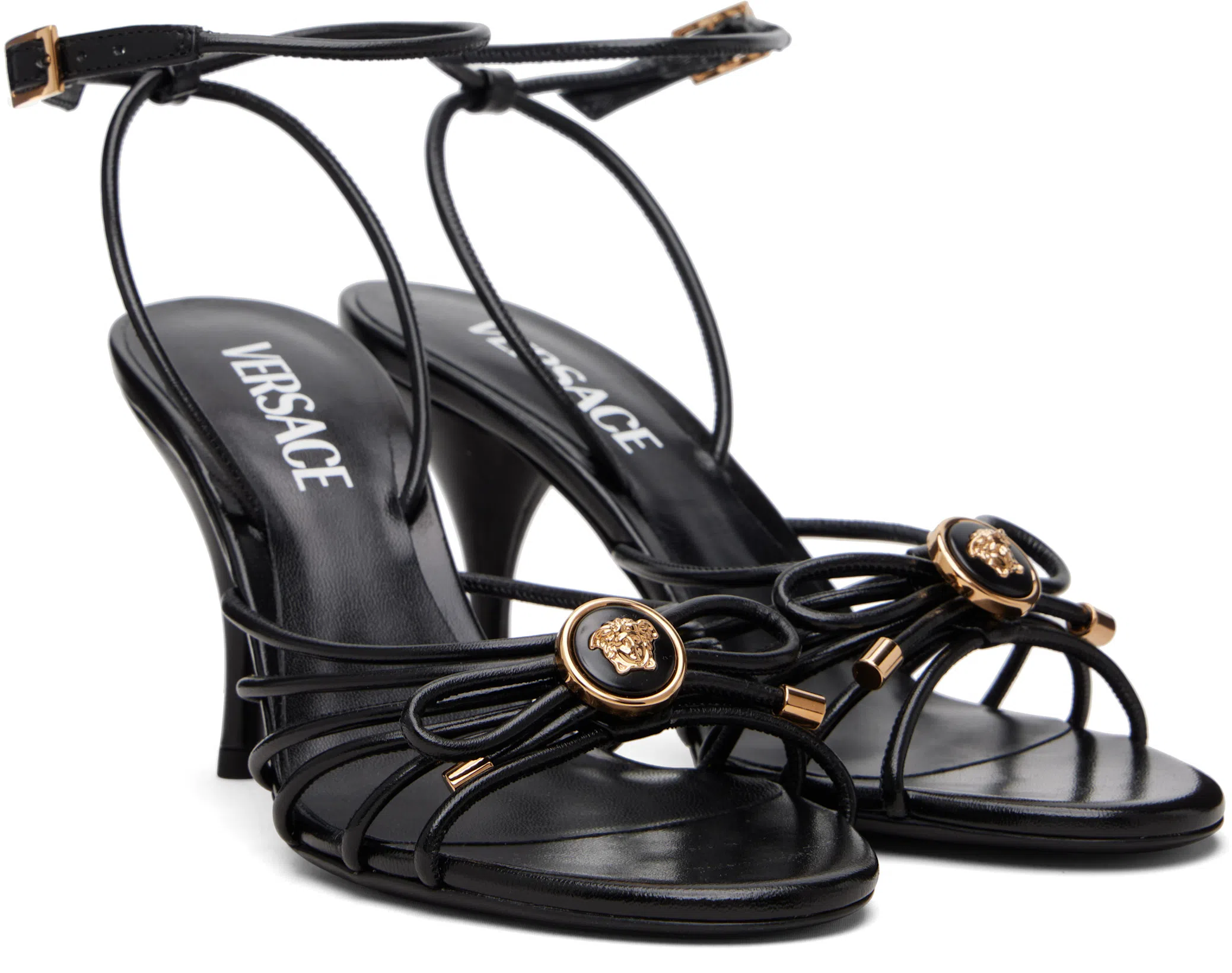 VERSACE Nappa Leather Sandals Strappy Design Ankle Strap In Animal Print