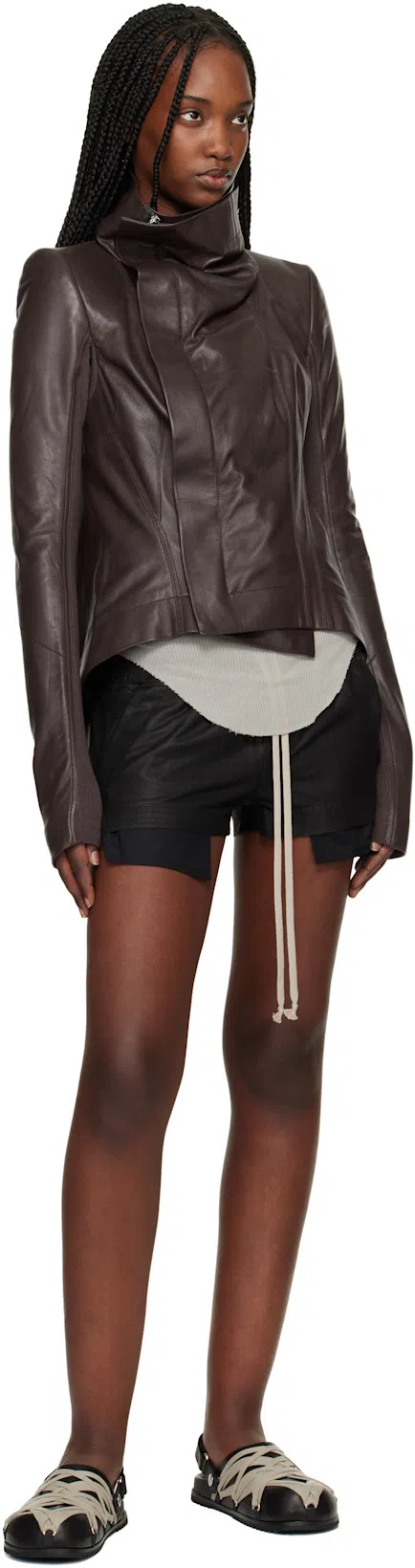 RICK OWENS Megalace Mule Granola Black Leather Sandals