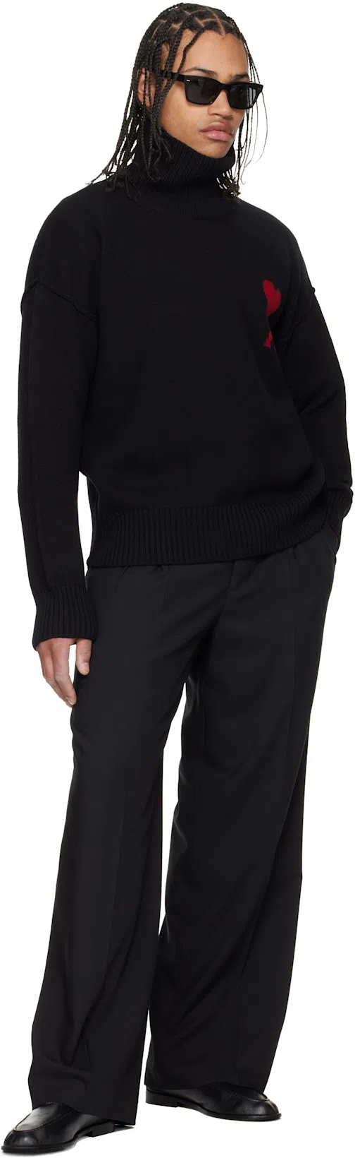 AMI ALEXANDRE MATTIUSSI Ami Paris Funnel-neck Sweater With Heart Intarsia Design In Black
