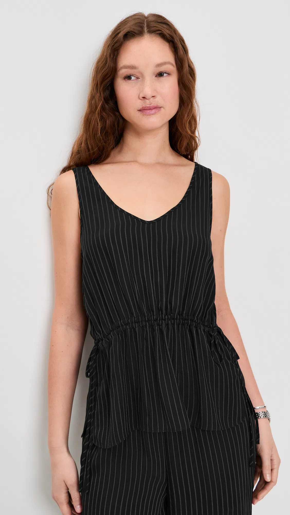 THEORY Tie-waist Tank Top In Washed Stripe In Blue