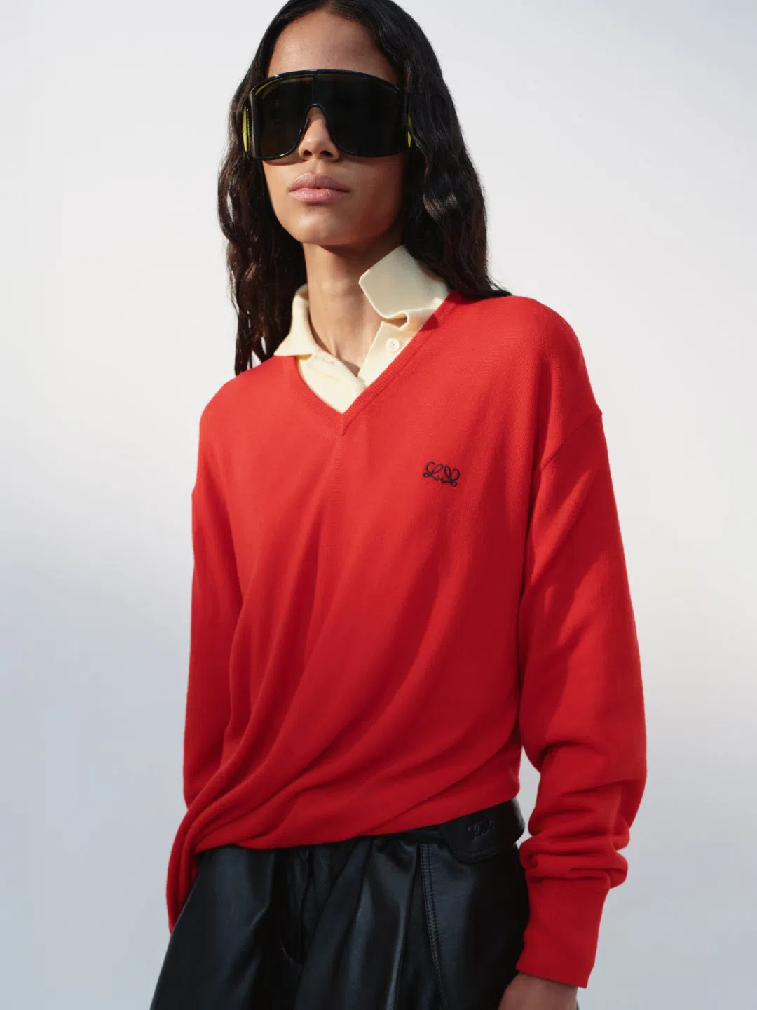 LOEWE Asymmetric Draped Embroidered Wool-blend Sweater In Red