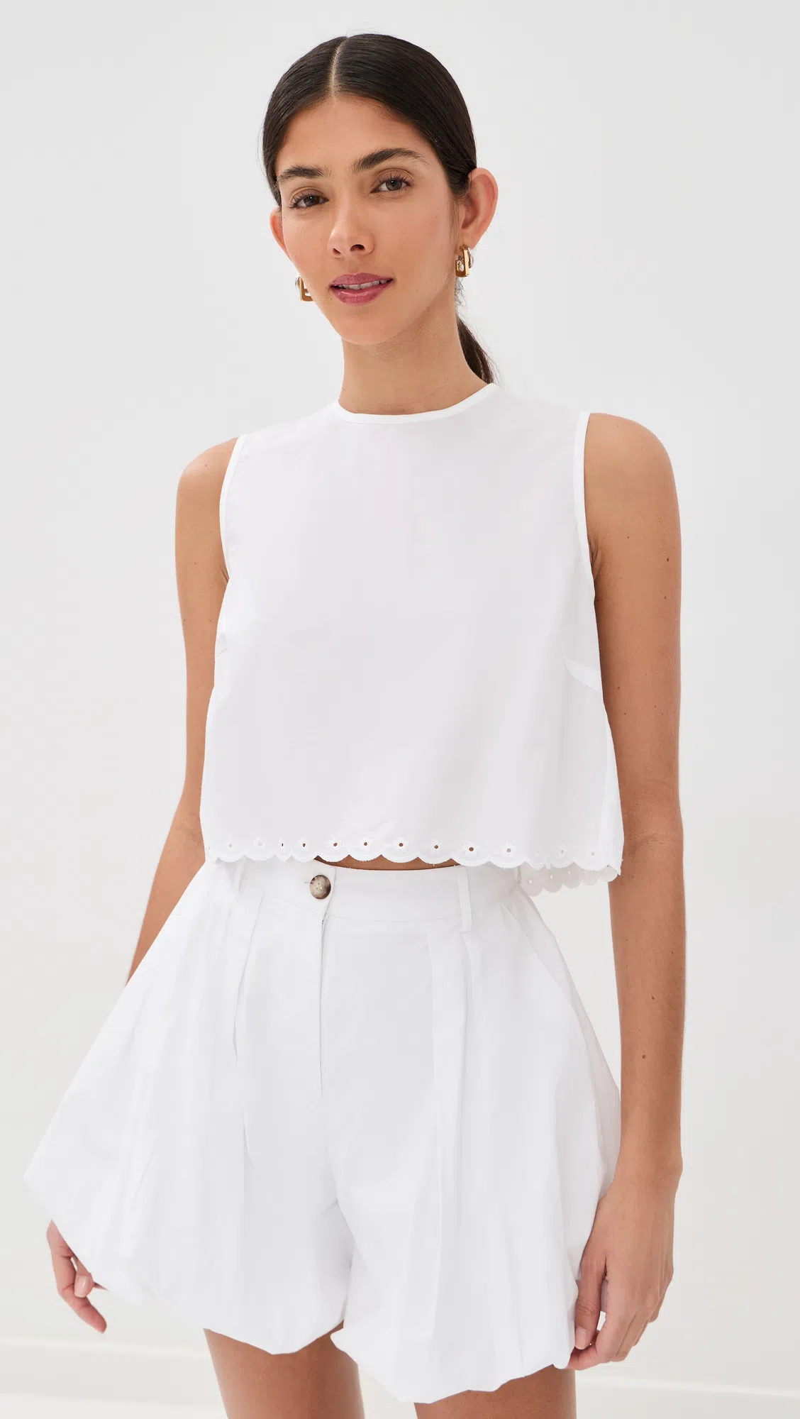 CECILIE BAHNSEN Deeba Broderie Anglaise Cotton Poplin Crop Top In White
