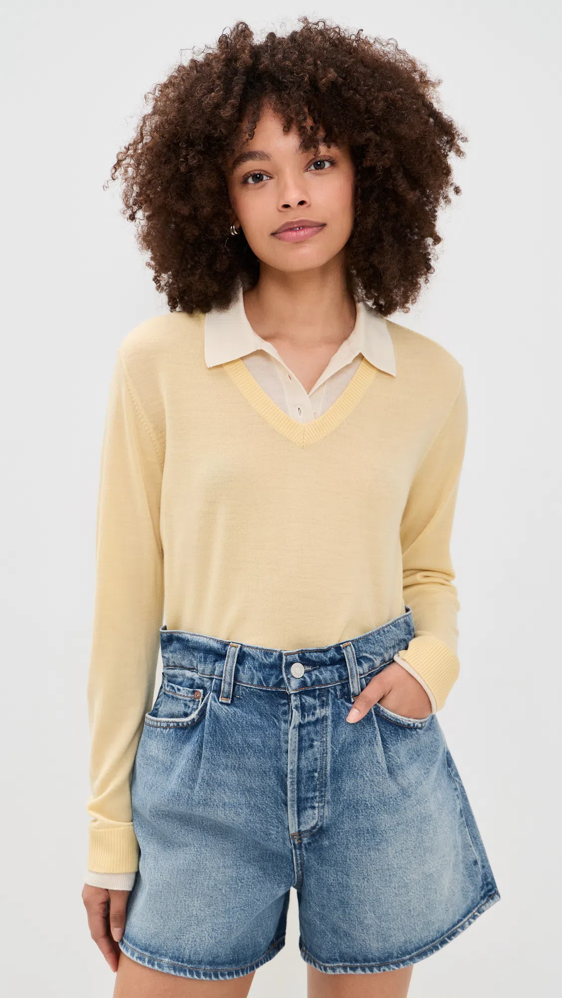 RAG & BONE Anne Long Sleeve Polo Sweater Btter In Yellow