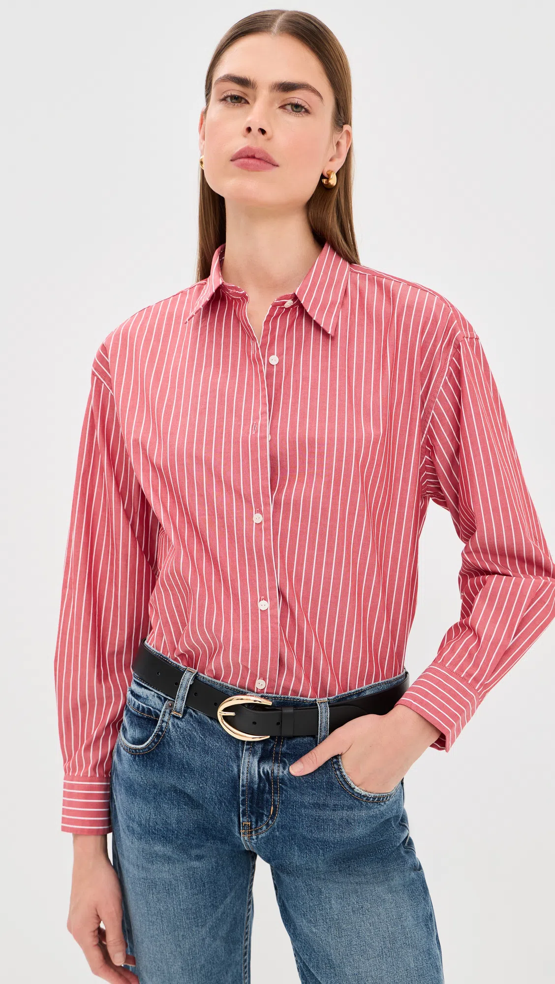 NILI LOTAN Women's Yorke Striped Cotton Shirt Red And White Stripe, S