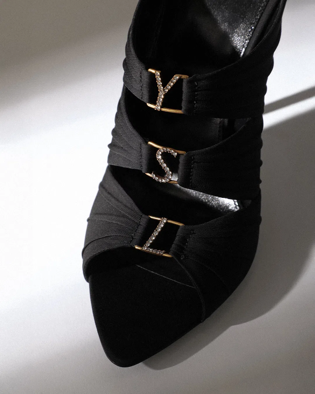 SAINT LAURENT Emilie 110 Crystal Embellished Satin Mules In Animal Print
