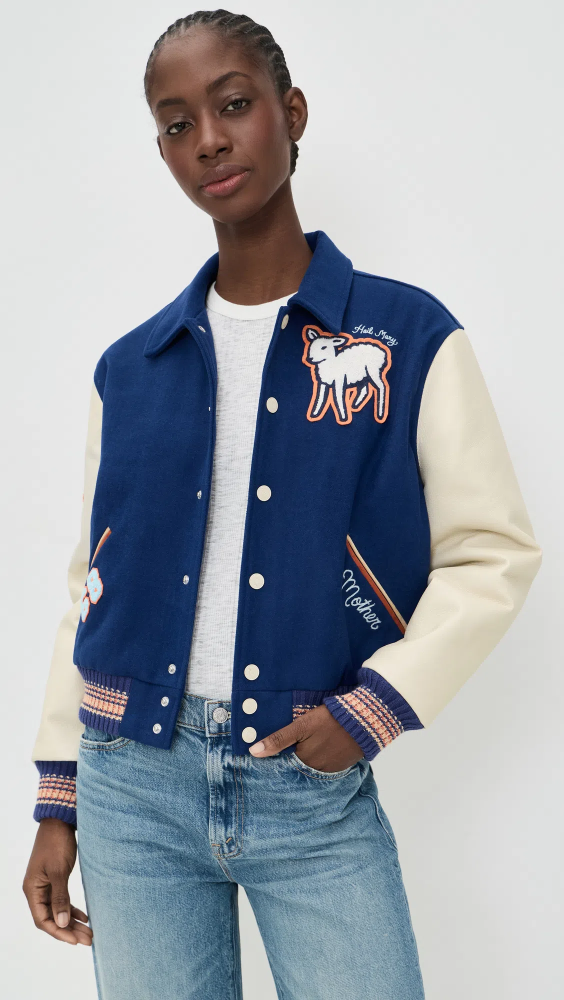 MOTHER The Team Spirit Wool Blend Varsity Jacket In Blue