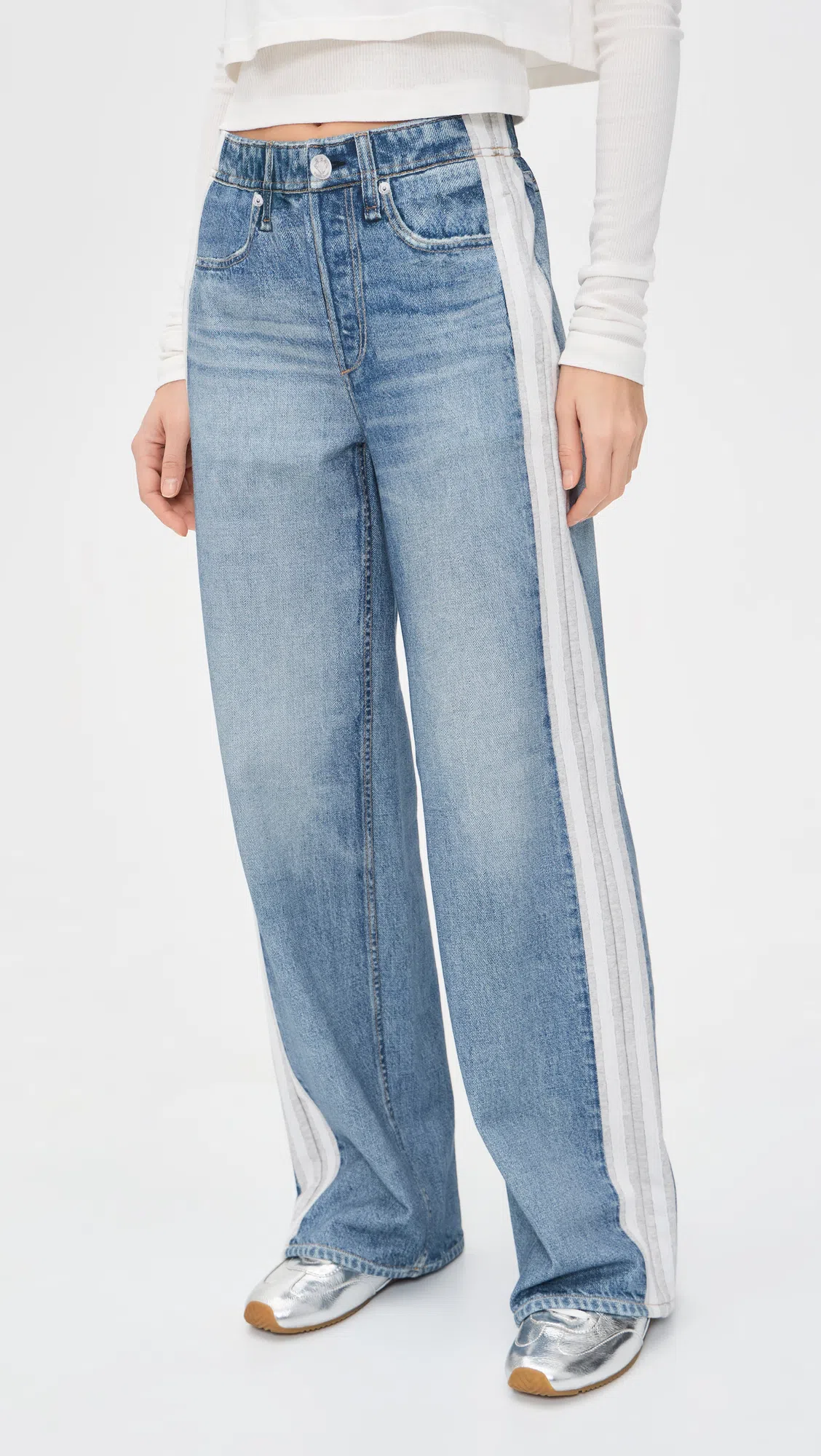 RAG & BONE Miramar Side Stripe Wide Leg Cotton Terry Sweatpant Jeans In Green