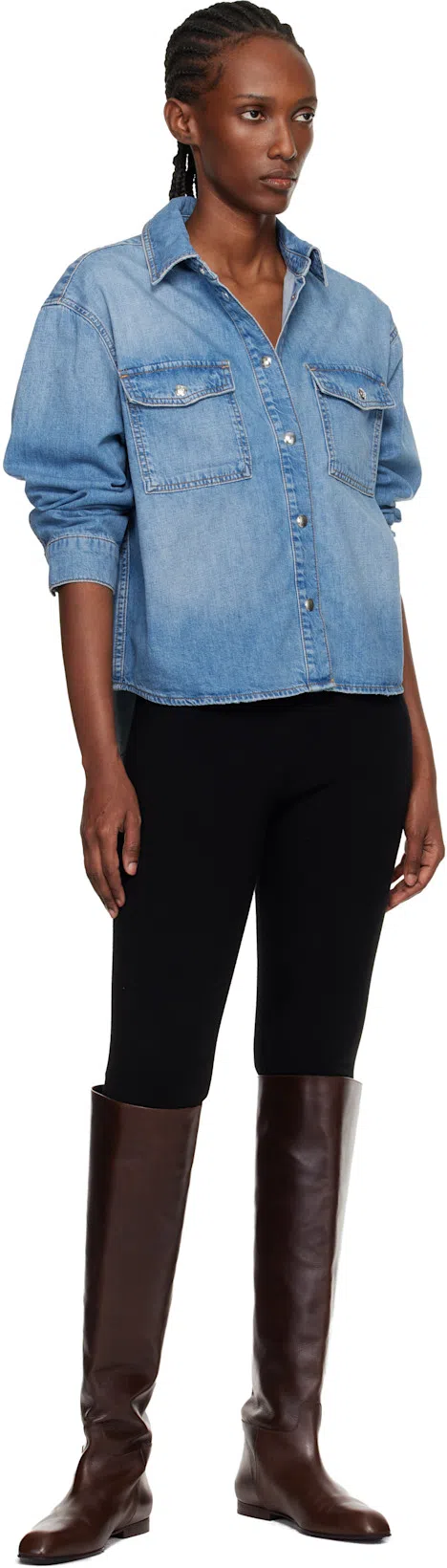 ANINE BING Womens Baltic Blue Paxton Oversized Denim Shirt