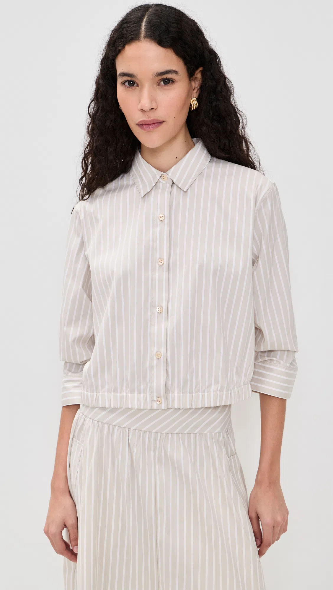 THEORY Stripe Fixed Sleeve Cotton Blend Button-up Shirt In Neutral