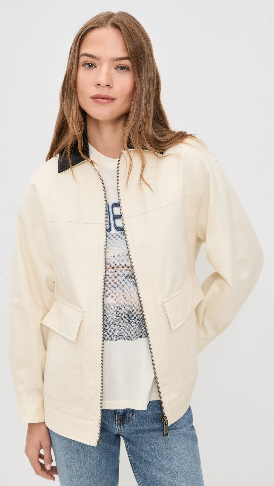 ANINE BING Womens Ecru Holden Contrasting-collar Cotton Jacket Xs In White