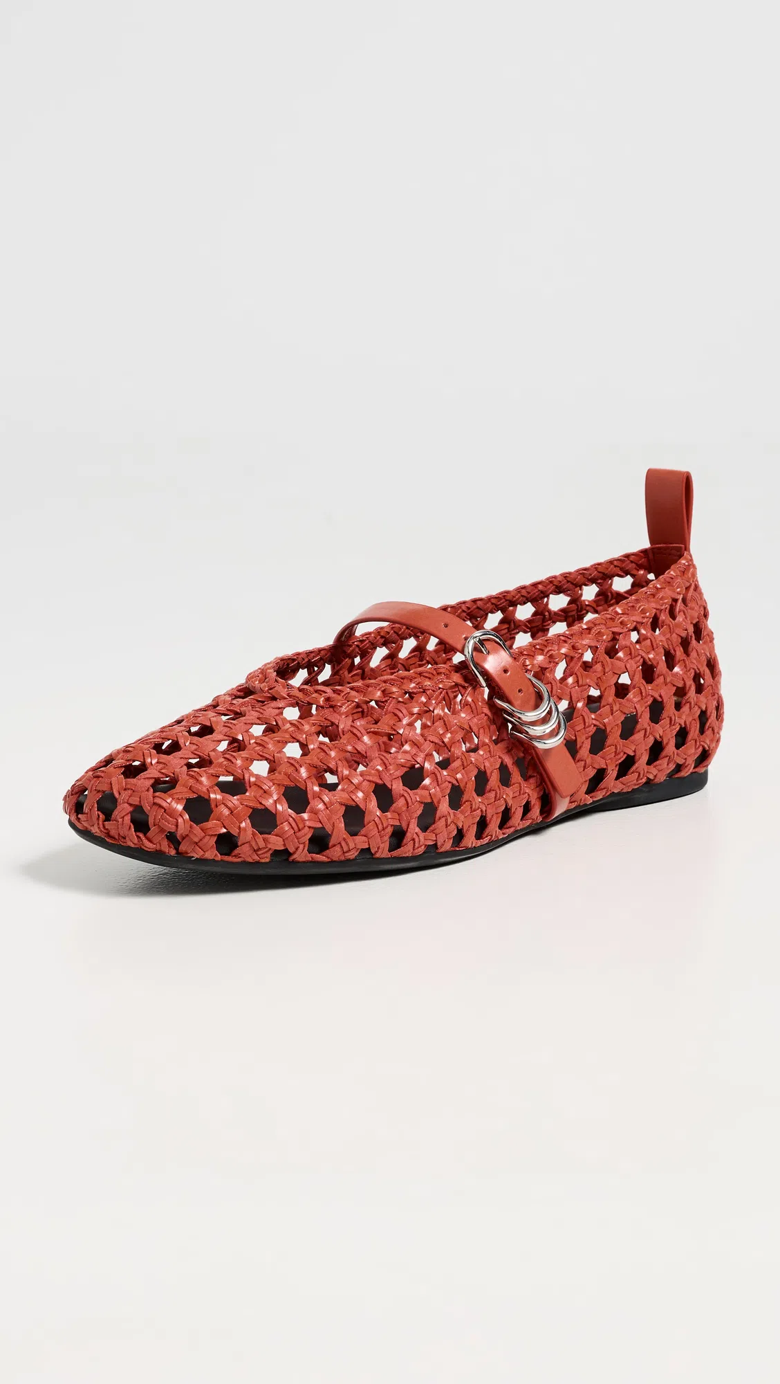 RAG & BONE Orange Spire Woven Mary Jane Faux-leather Flats In Red