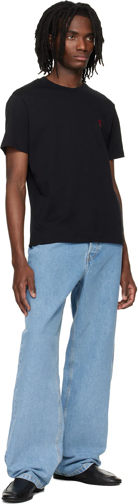 AMI ALEXANDRE MATTIUSSI Ami Paris Men Black T-shirt With Ami De Coeur Embroidery On The Front In Cotton Man