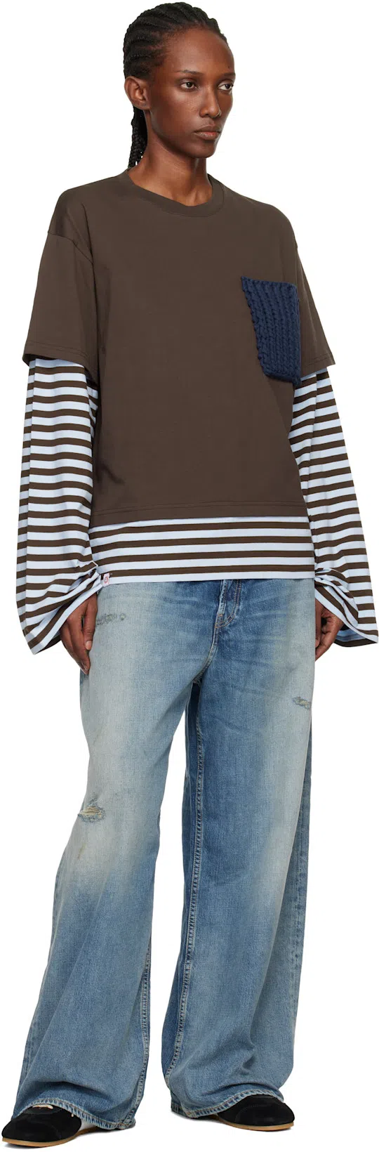 DRIES VAN NOTEN White Leather Striped Suede Sneakers In Black