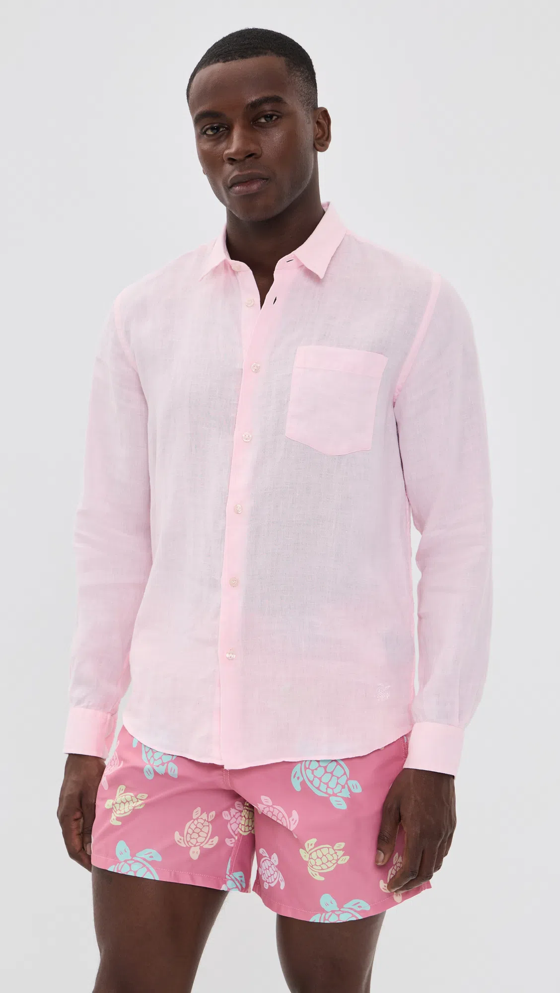 VILEBREQUIN Caroubis Solid Shirt In Linen In Pink