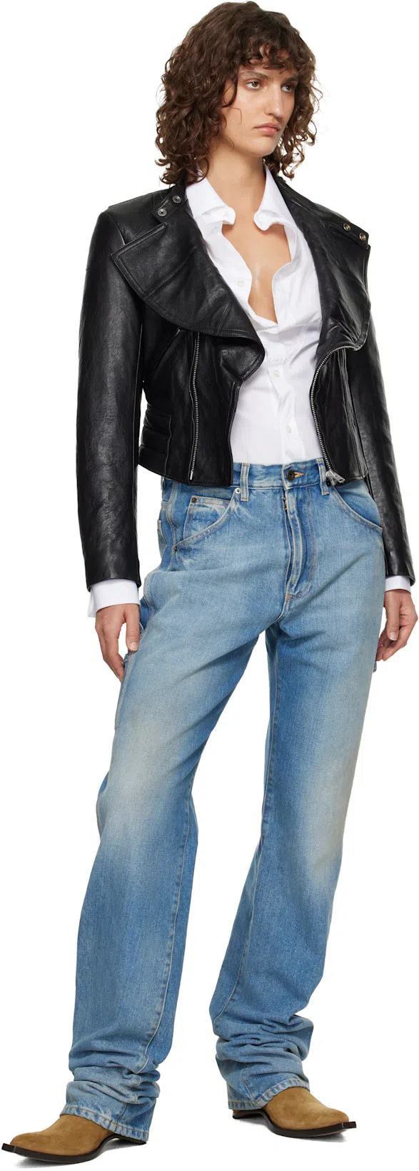 MAISON MARGIELA Black Jeans With Wide Leg And Four-stitch Moniker Logo In Denim Woman