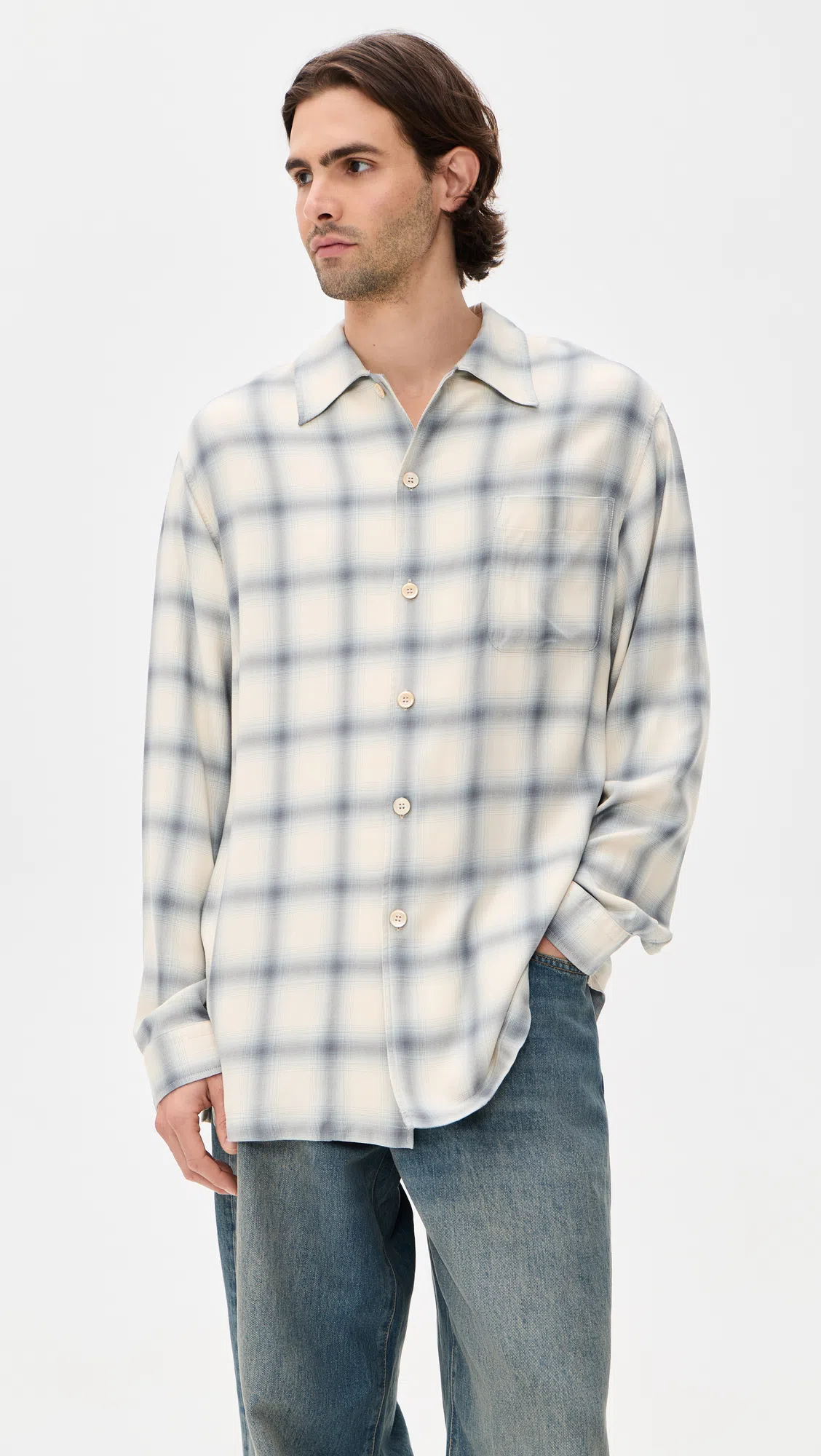 OUR LEGACY Off-white Drift Shirt In Blue