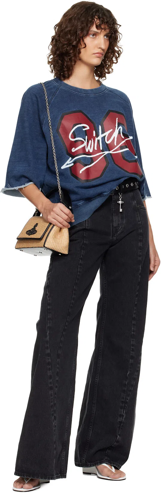 MAISON MARGIELA Black Jeans With Wide Leg And Four-stitch Moniker Logo In Denim Woman