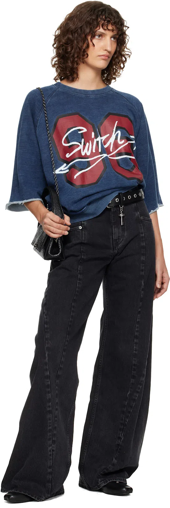 MAISON MARGIELA Black Jeans With Wide Leg And Four-stitch Moniker Logo In Denim Woman