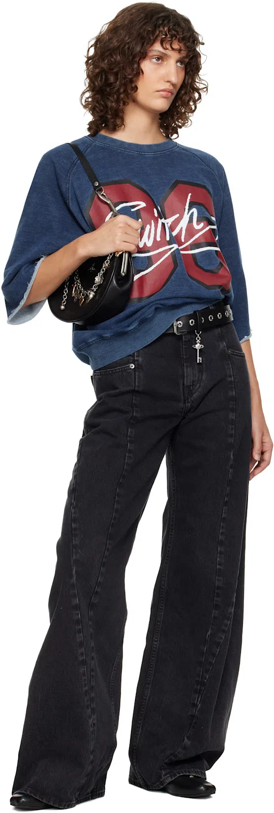 MAISON MARGIELA Black Jeans With Wide Leg And Four-stitch Moniker Logo In Denim Woman