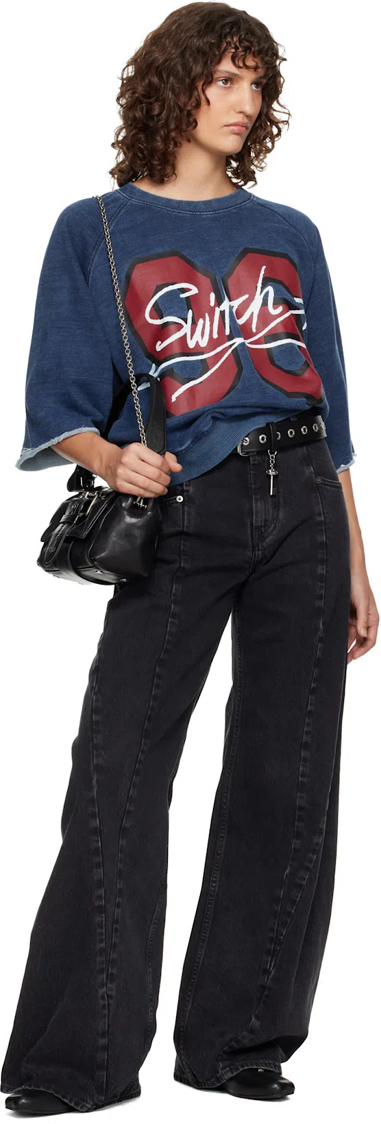 MAISON MARGIELA Black Jeans With Wide Leg And Four-stitch Moniker Logo In Denim Woman