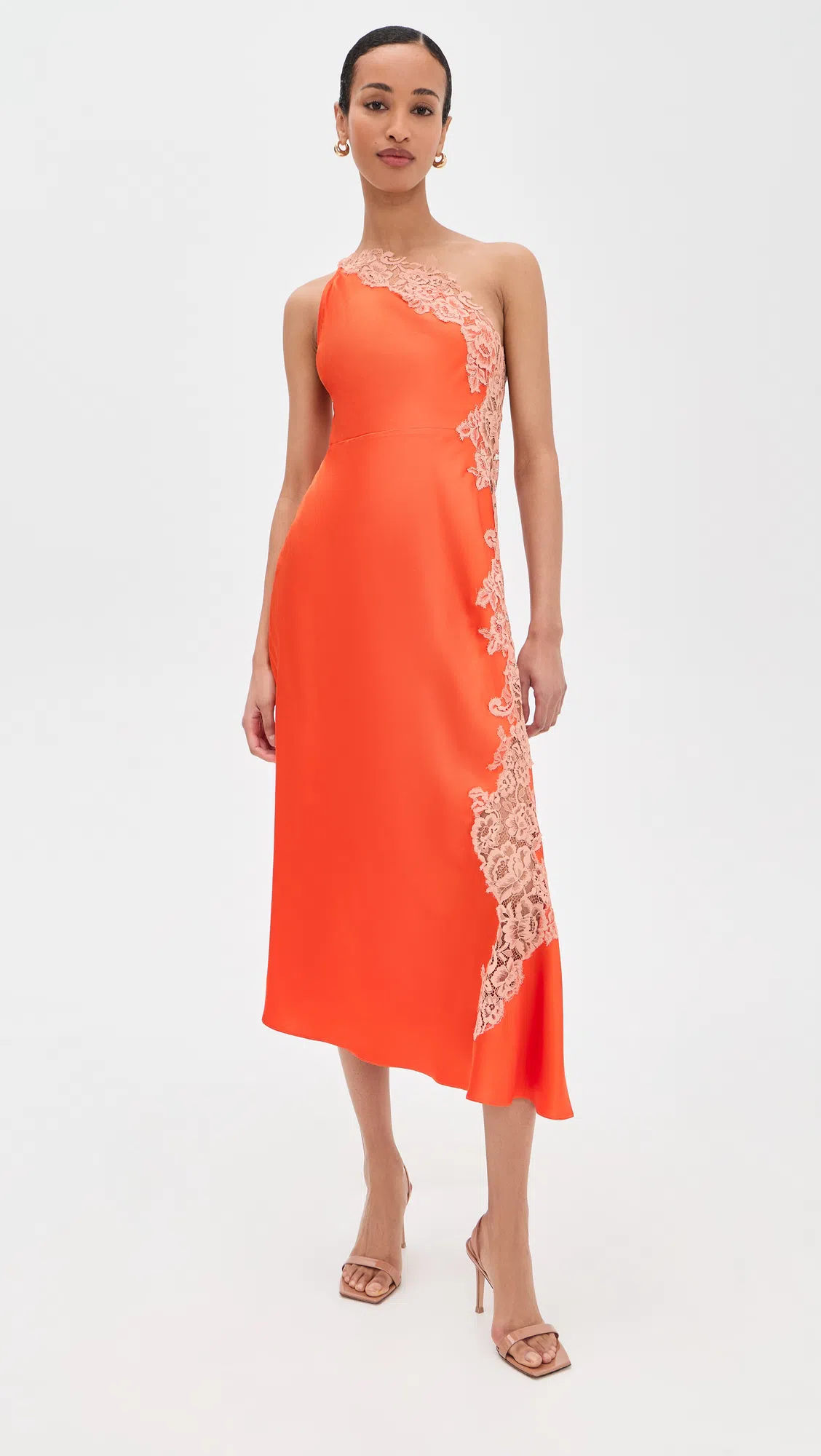 A.L.C Lou Lace-embroidered One-shoulder Slip Dress In Orange