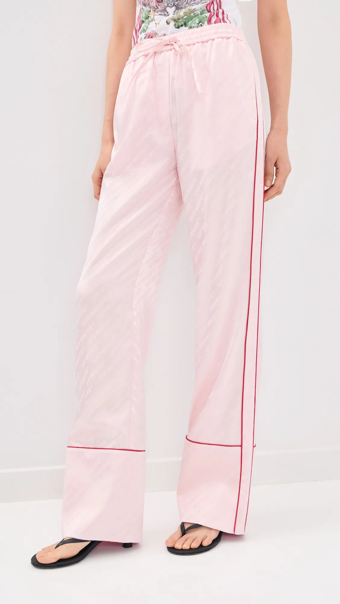 OFF-WHITE Women Pink Jacquard Satin Pajama Pants, 32 Luxury Pants For Women Darveys
