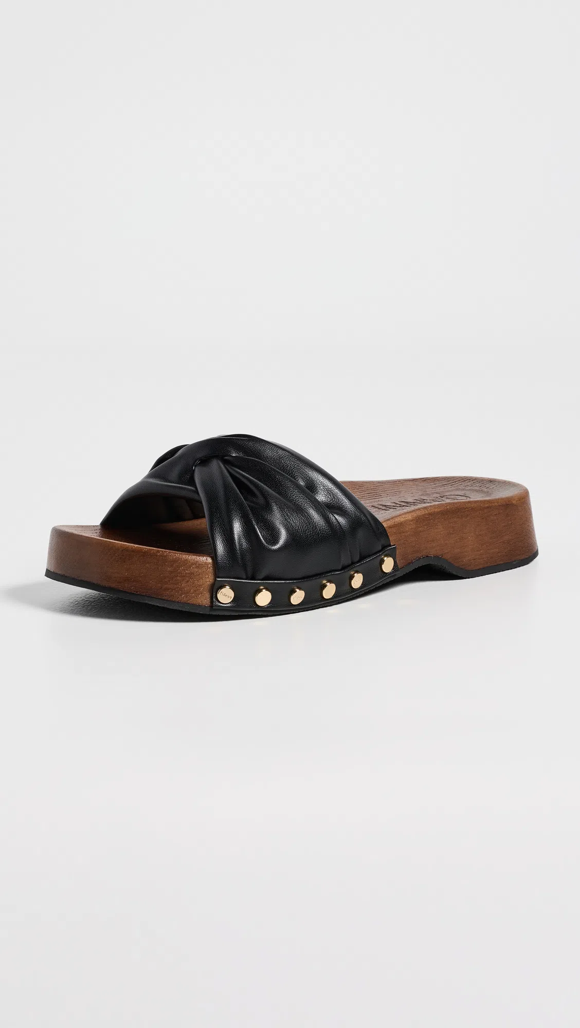 GANNI Tia Fairy Black Recycled Leather Polyurethane Polyester Wood Slides