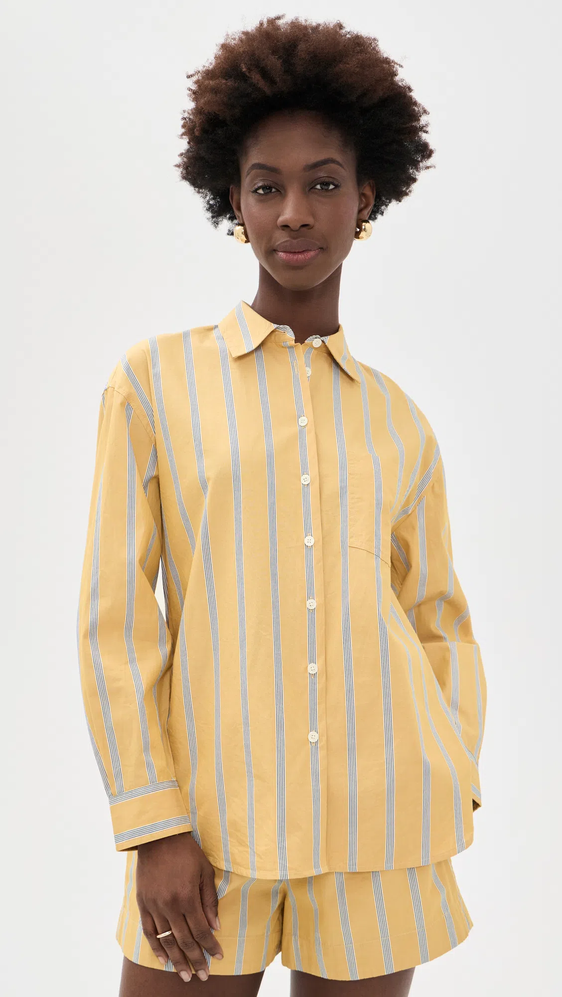 MADEWELL Easy Shirt Textured Stripe Chantrelle In Yellow