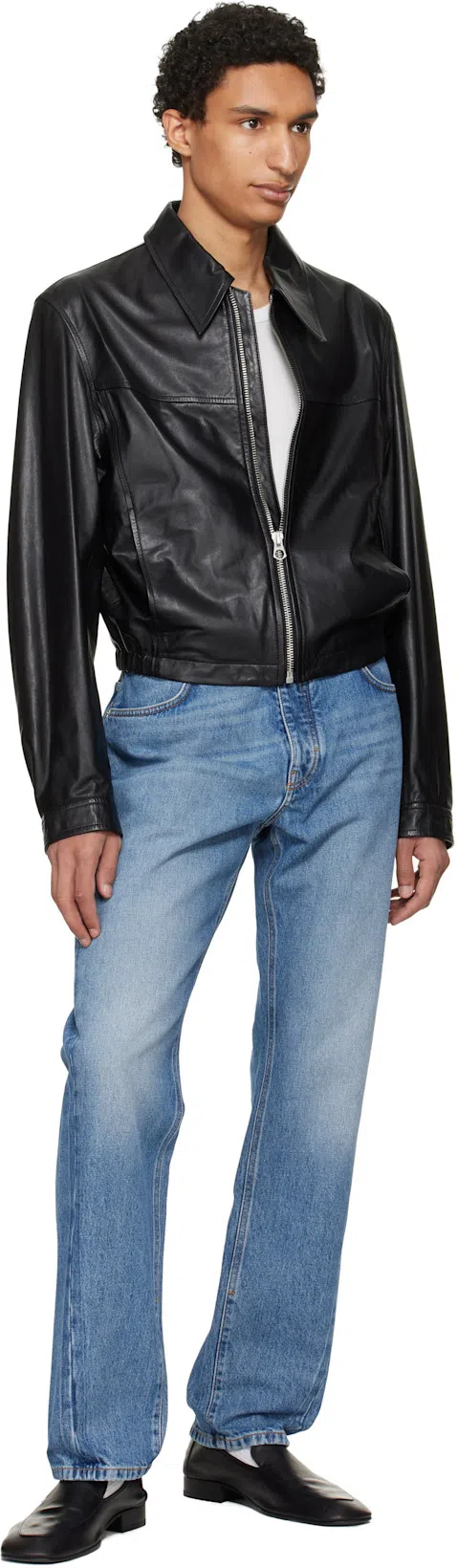LEMAIRE Leather Blouson Biker Jacket In Black