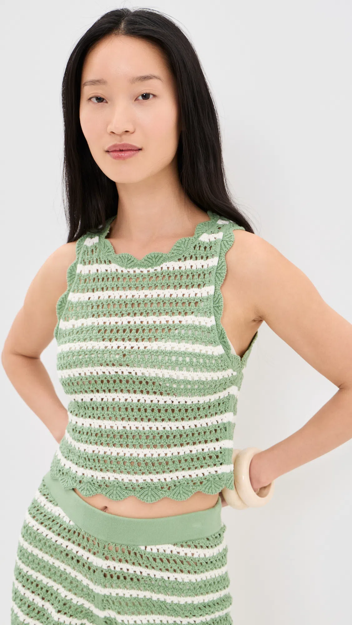 ALICE AND OLIVIA Ciara Cropped Pointelle Pullover In Green