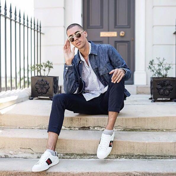 GUCCI Men's New Ace Embroidered Low-top Sneakers In Bianco