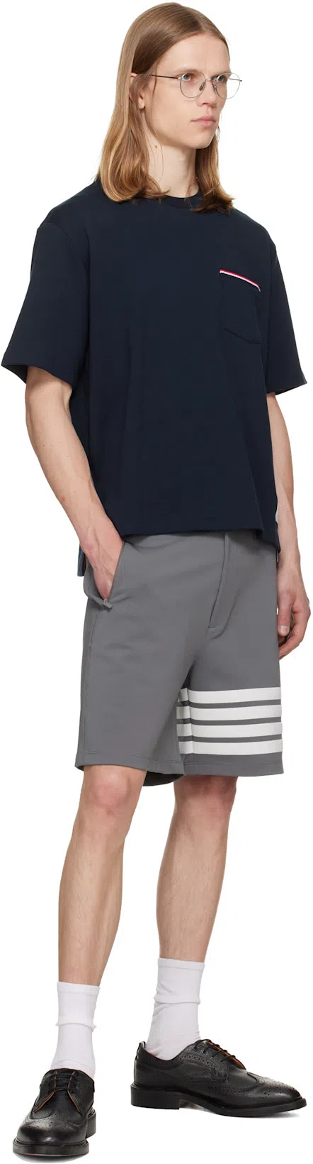 THOM BROWNE Navy Milano Cotton Oversized Pocket T-shirt In Blue