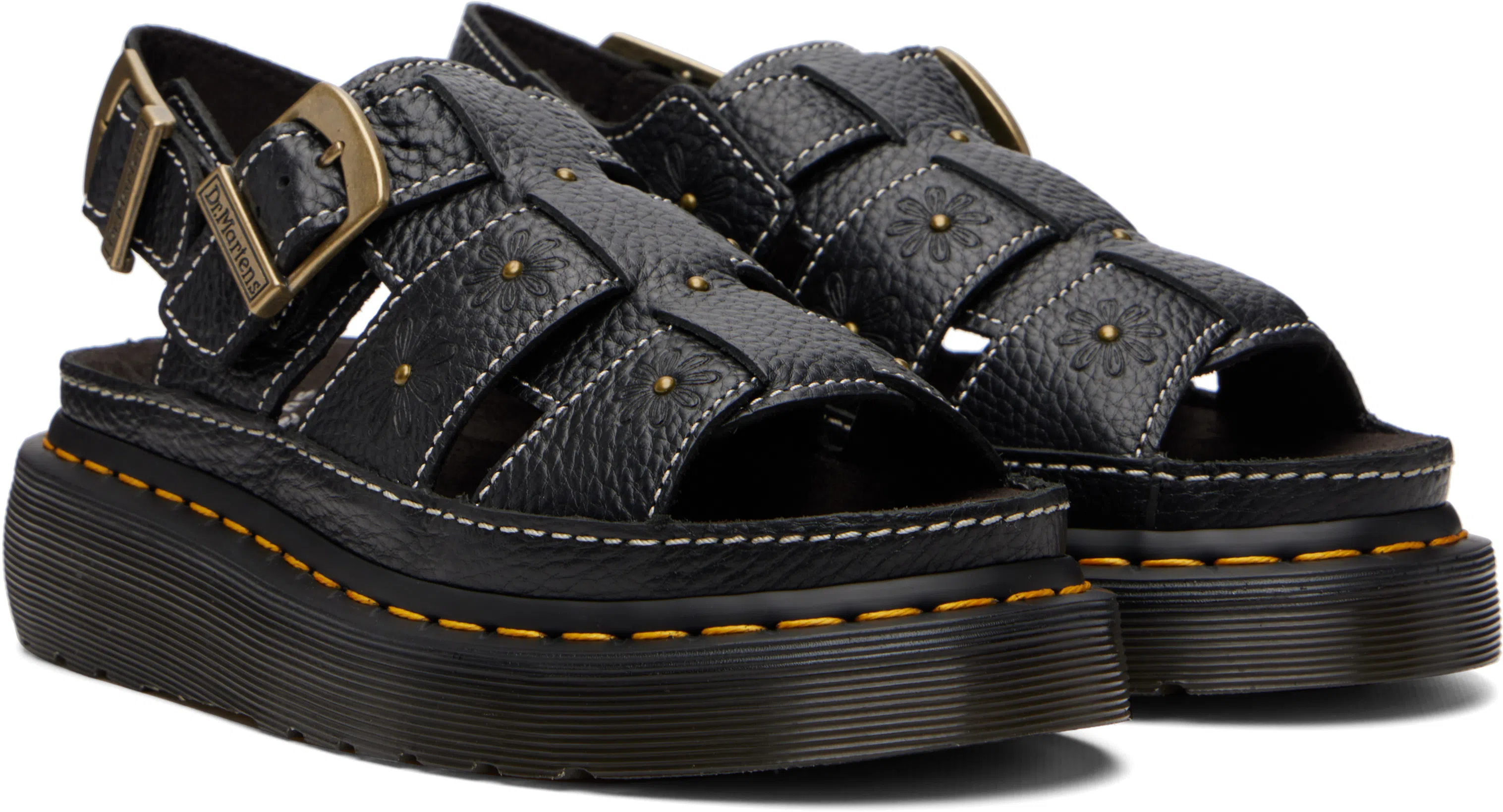 DR. MARTENS Wrenlie Open Toe Nappa Leder Fisherman Plateausandalen In Black