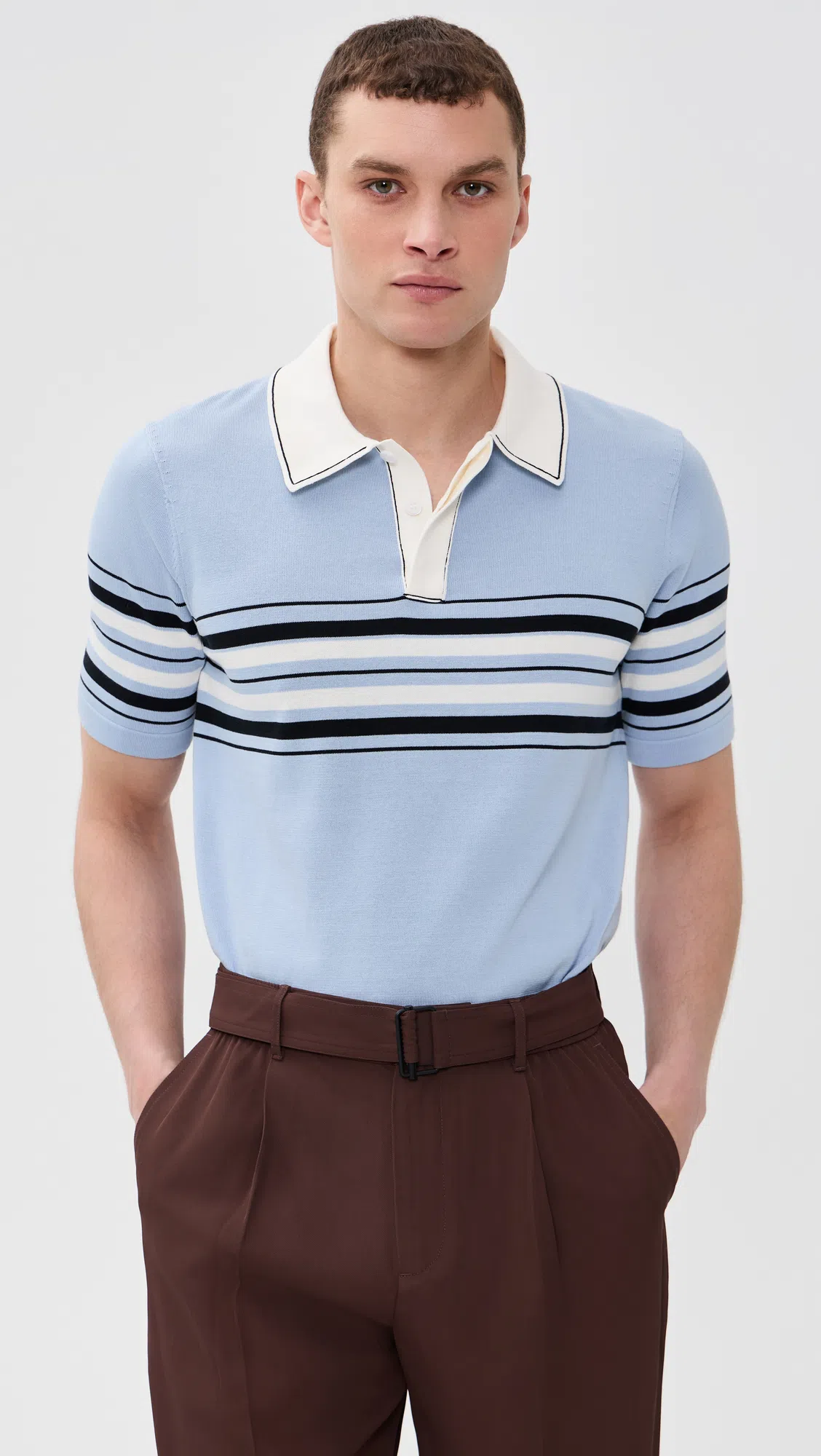 SIMKHAI Mens Periwinkle Sky Multi Brandon Popver Cotton Polo Shirt Xxl In Blue