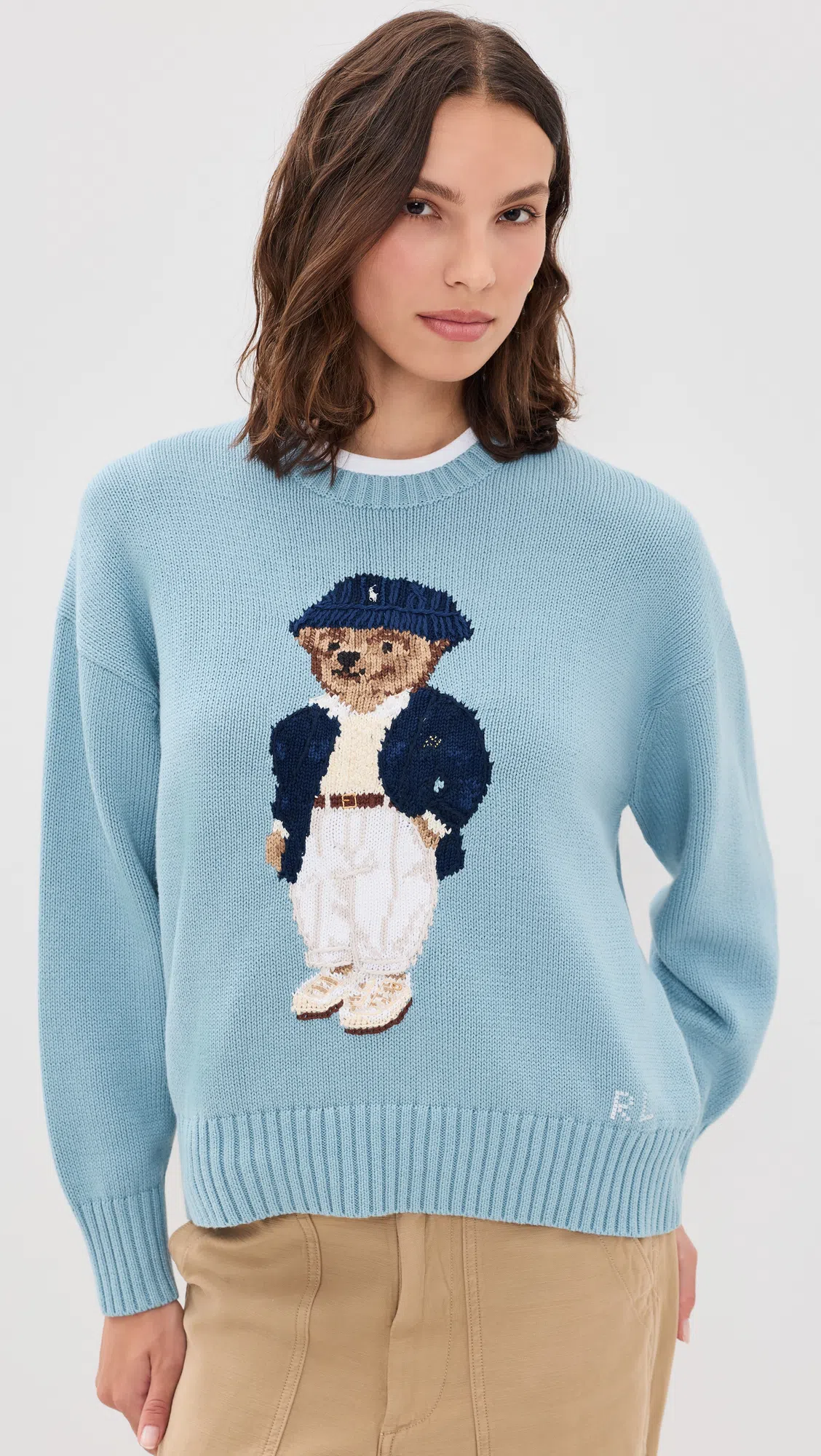 POLO RALPH LAUREN Cotton Bear Long Sleeve Crew Neck Pullover Blue Note