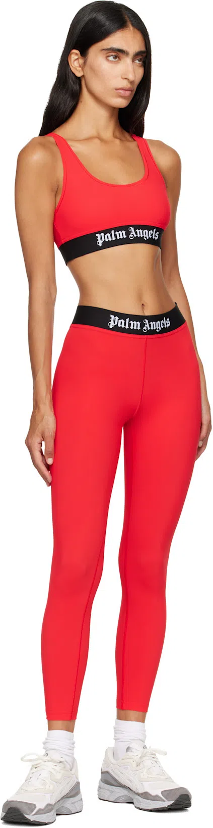 PALM ANGELS Red Logo Scoop Neck Tank Top In Black