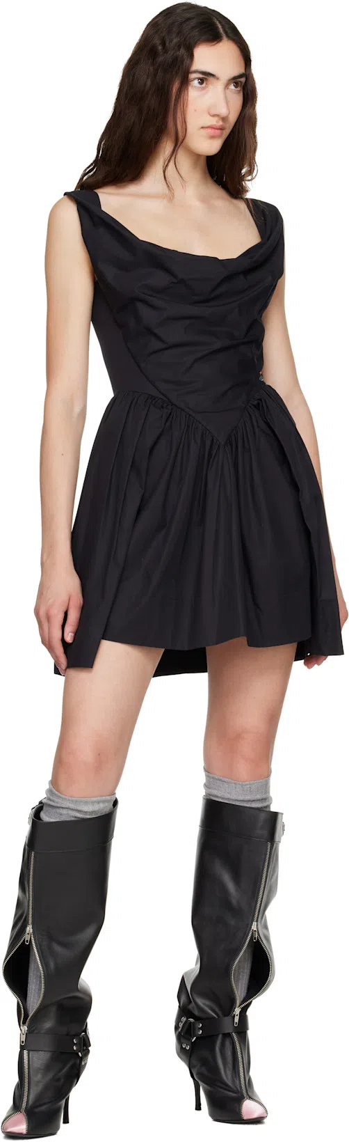 VIVIENNE WESTWOOD Sunday Black Sleeveless Mini Dress With Corset Bodice And Orb Embroidery On The Front In Cotton Woma