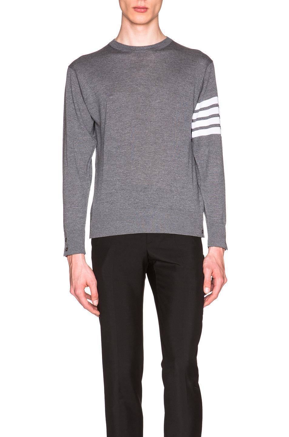 THOM BROWNE Milano Stitch Crew Neck Pullover In Gray